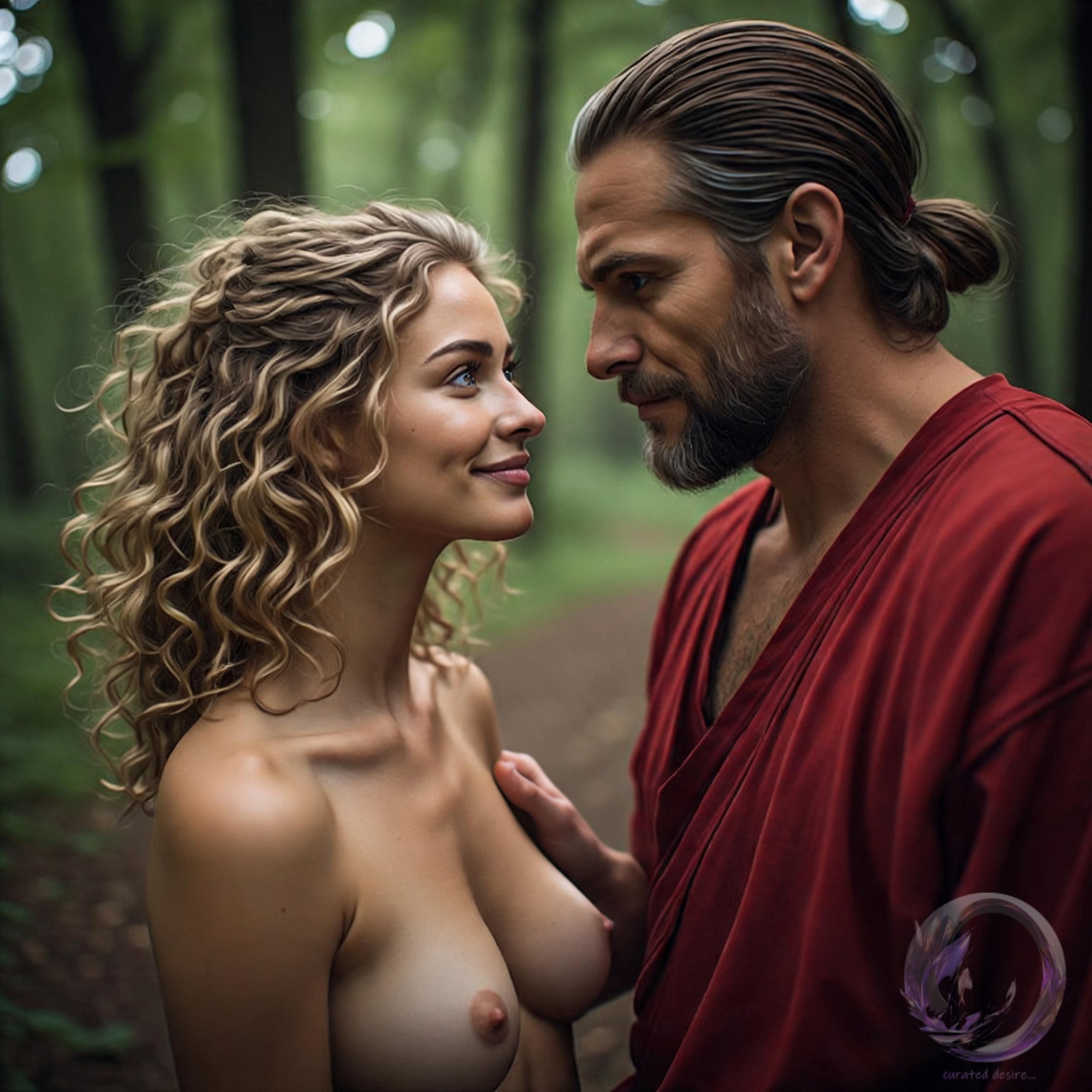 Sadie topless with yoga master, by Ophelio